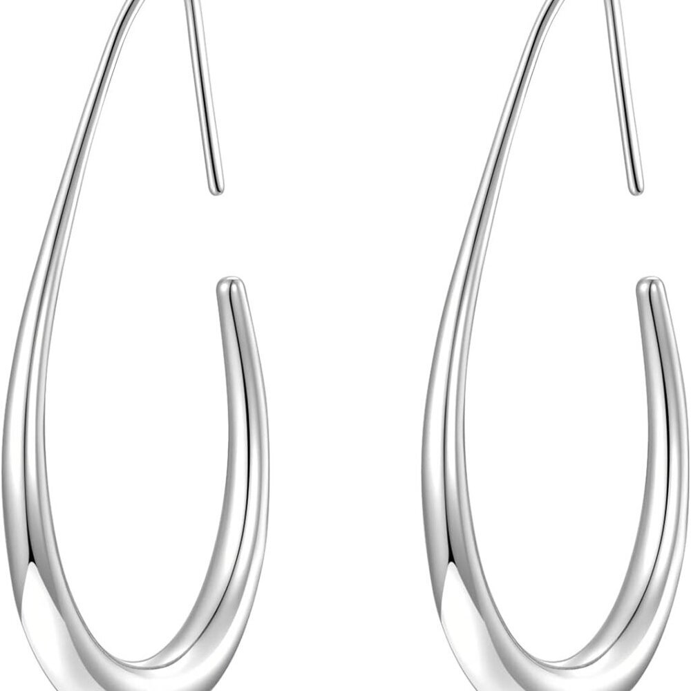 Lightweight Teardrop Hoop Earrings for Women - 14k Gold/White Gold Plated Large